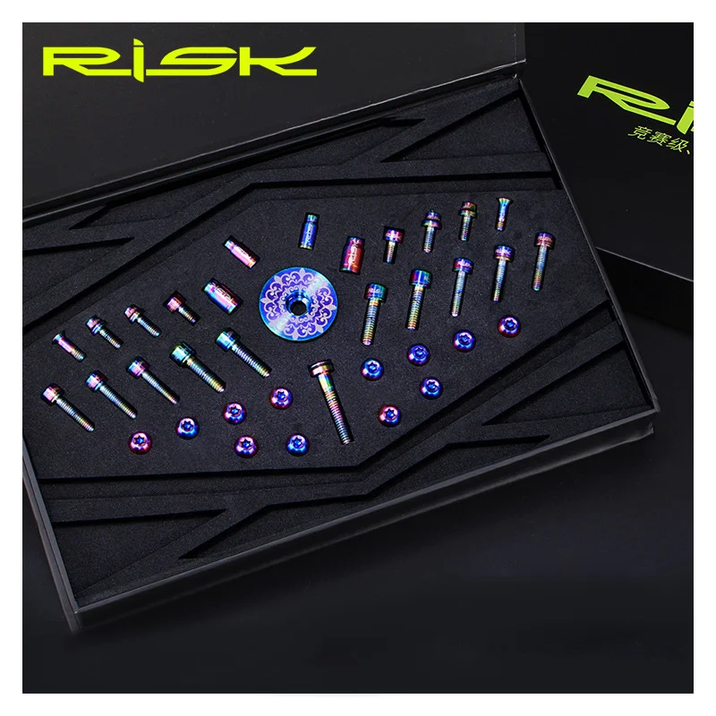

RISK 36pcs Titanium Alloy Screw Kits for MTB Bike Common Bolts Screw Derailleur /Brake/Cage/Valve Cap/Fixing Bolts with Washer