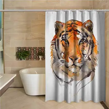 

Tiger Professional Shower Curtain Feline Animal with Calming Stare Hand Drawn Watercolor Art Exotic Wildcat Hunter Decorative
