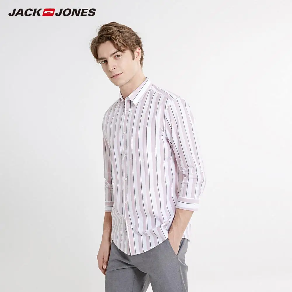 JackJones Для Мужчин's прямой покрой 100% хлопок полосатый 3/4 рукава рубашка мужчин