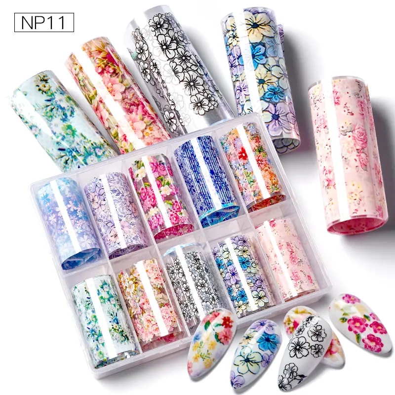 10 рулонов наклейки из фольги для ногтей цветы бабочки розовые весенние летние
