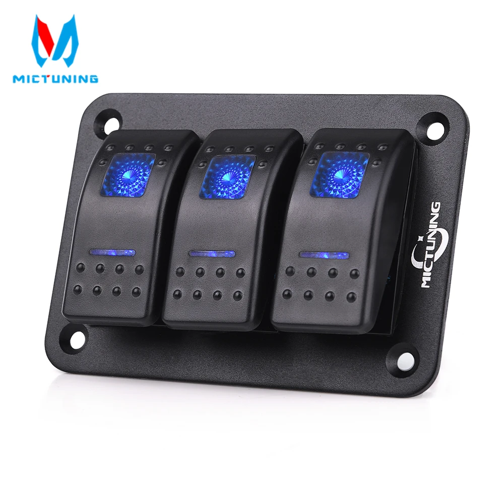 MICTUNING 3 Gang Rocker Switch Panel 12V 24V 5 Pin On Off Toggle With Blue LED Light For Car Truck Boat Marine ATV UTV | Автомобили и