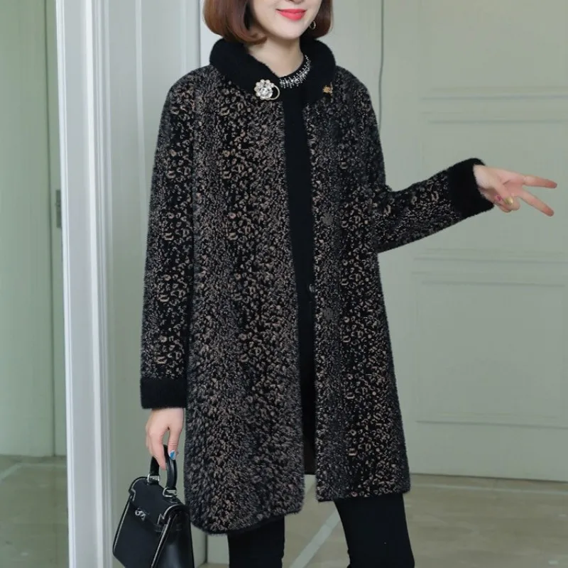 Winter Fashion Elegant Faux Mink Fur Coat Women Streetwear Office Lady Long Sleeve Fur Collar Overcoat Plus Size Stand Collar - Цвет: 1