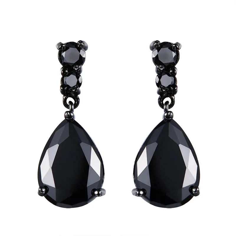 all black Jellystory, винтажные 925 серебряные серьги с Каплевидным аметистом, изумрудом, драгоценными камнями, серьги для женщин, свадебные подарки - Цвет камня: all black