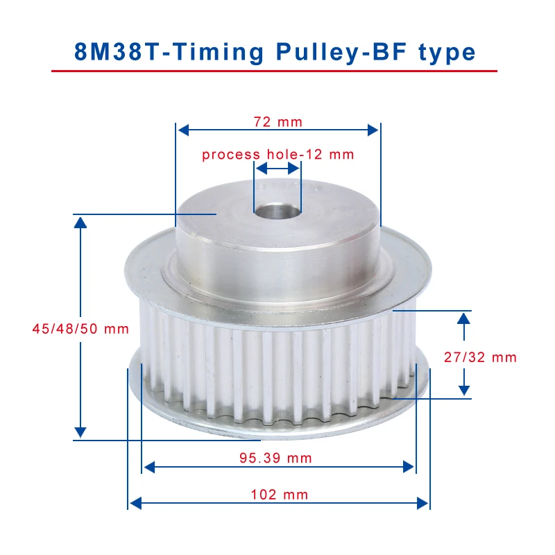 Belt Pulley 8M-38T/39T/40T/42T for Width 25/30mm Timing Belt Strong and Sturdy Pulley Wheel Rough Hole 12mm Aluminum Material Slot Width 27/32mm Qingn-Timing Belt Pulley 