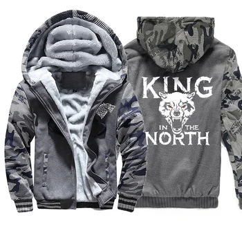 

New 2019 Winter Mens Raglan Hoodies Sweatshirt Game Of Thrones House Stark Camouflage New Coat Thick Streetwear Hip Hop Zipper