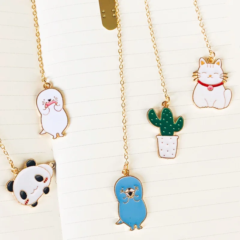 Fresh Panda Cactus Lutra Otter Cat Metal Pendant Bookmark Page Flag School Office Supply Stationery Gift for Student