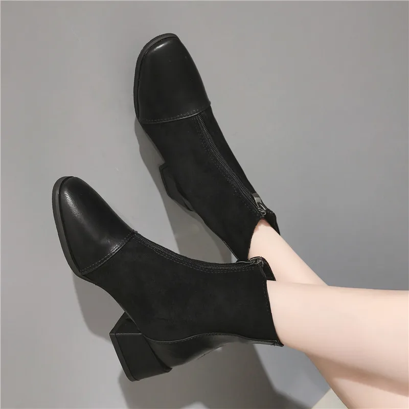 

New Style Boots Women's Chunky-Heel 2019 Retro Martin Korean-style Versatile in Chunky-Heel Autumn & Winter Front Cloth Short Sh