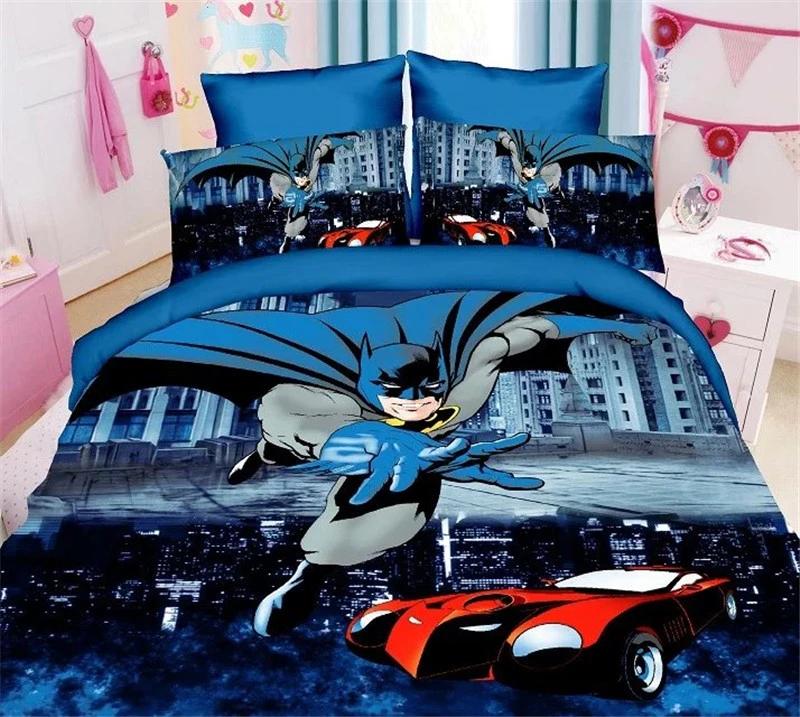 Синий в мультипликационном стиле с человеком-пауком Постельное белье «мстители»; «Бэтмен»; Комплект постельного белья Твин Fulll 2/3/4 шт. пододеяльник комплекты для детей