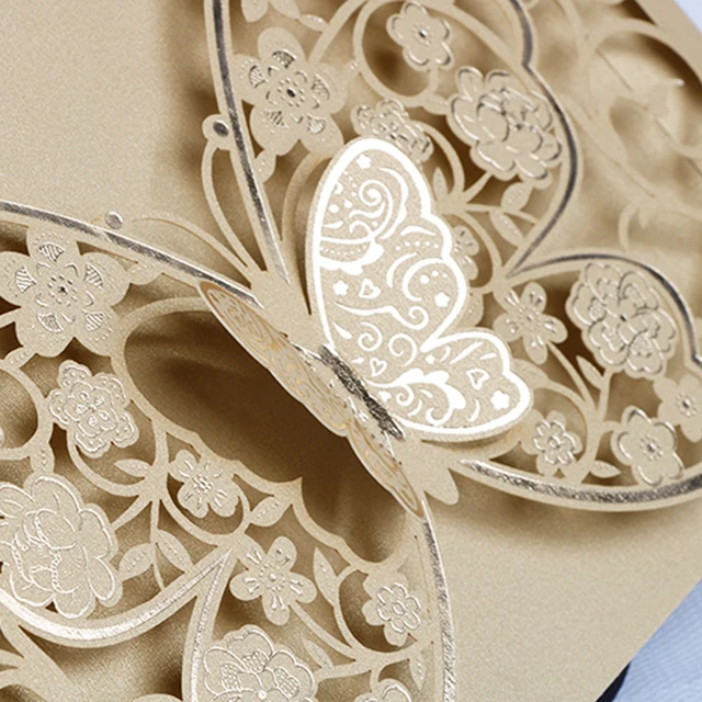 50pcs Butterfly Elegant Laser Cut Wedding Invitation Card Business Greeting Card Customized Wedding Decoration Party Supplies 50pcs Gold Covers