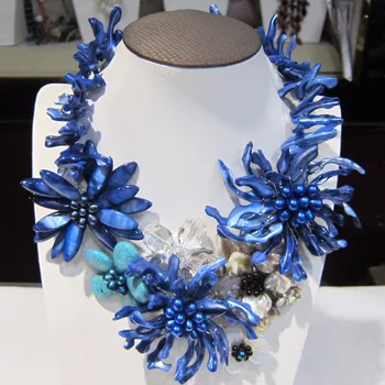 

2017 Fashion Jewelry royal blue big shell flower chokers necklace