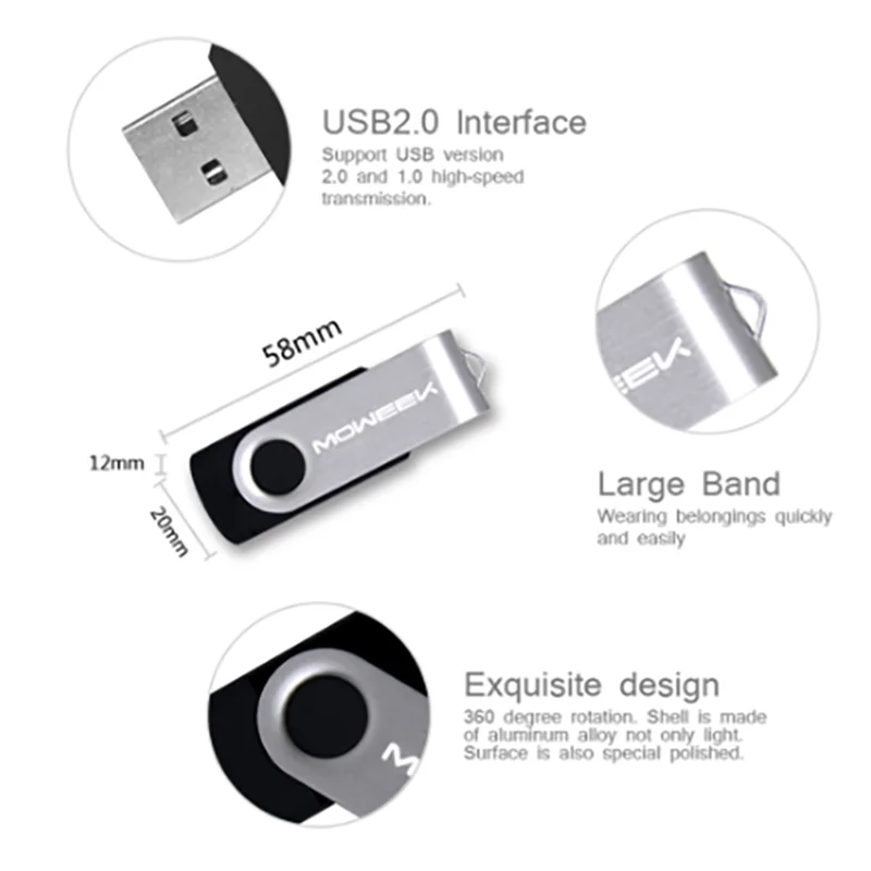 Moweek M02, высокое качество, 2,0, USB флеш-накопитель, реальная емкость, 4 ГБ, 8 ГБ, 16 ГБ, 32 ГБ, 64 ГБ, флеш-накопитель, Вращающаяся usb карта памяти, металлическая u-диск