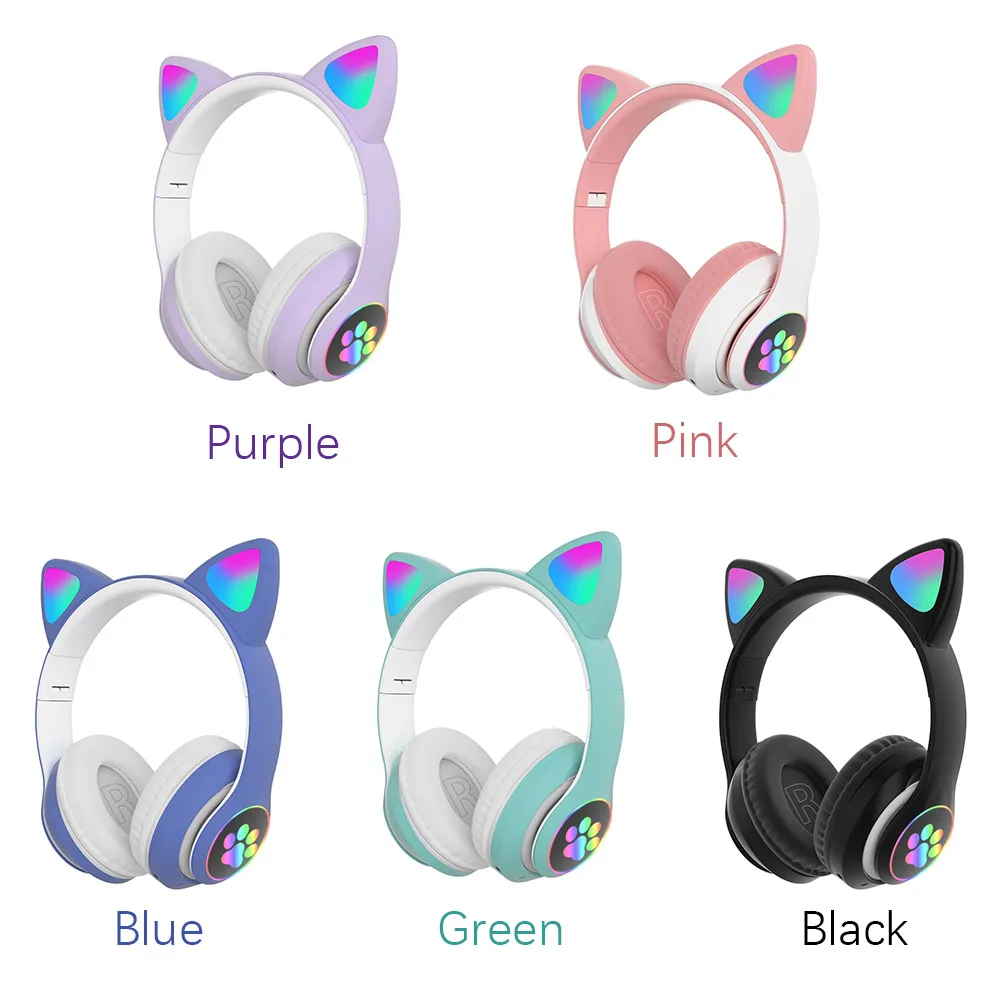 Gift Kids Adult Volume Control Foldable Headphones Fashion Bluetooth 5 0 Wireless Gaming Headset LED Light Up Cat Ear Stereo