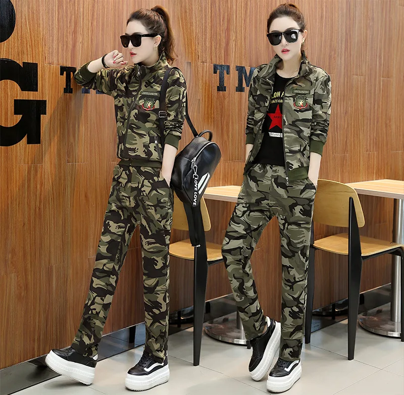 

988 Students Army Green Military Uniform Costume WOMEN'S Dress Outdoor Camouflage Casual Sports WOMEN'S Suit Two-Piece Set
