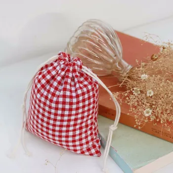 

Grid Plaid Printing Drawstring Beam Port Storage Bag Candy Bags Gift Bag