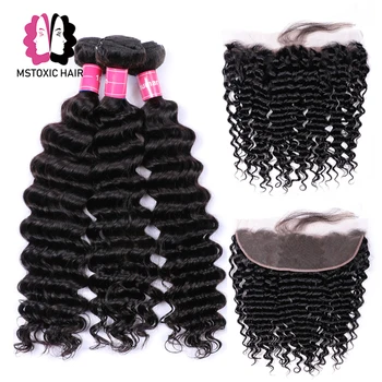 

13x4 Deep Wave Bundles With Frontal Closure Brazilian Human Hair Lace Frontal With Bundles Remy Mstoxic Hair
