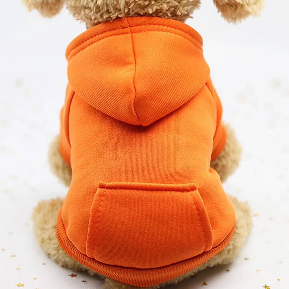 Однотонные полиэфирные кофты с капюшоном для собак с карманом зимняя одежда для собак толстовки для собак