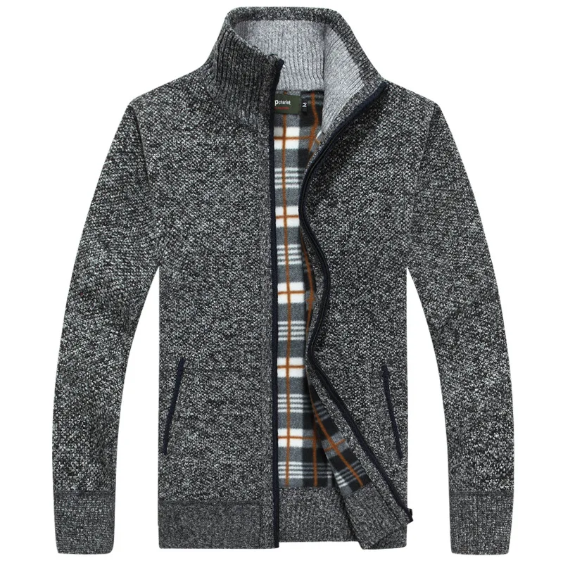 

Men's Cardigan Sweater Plus Velvet Stand-Collar Thick Knitting Tops Sweaters Autumn Winter Men Solid Color Zip Up Jacket