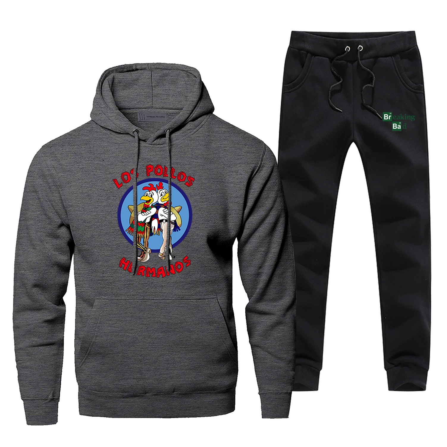 Breaking Bad LOS POLLOS Hermanos, мужские толстовки, свитшоты, брюки, наборы, худи с капюшоном, костюм, спортивный костюм, 2 шт, толстовка, штаны, пуловер, набор - Цвет: Dark Gray