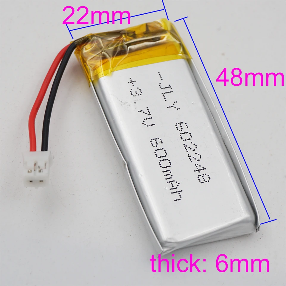 Batteria al lio da 3,7 V 600 mAh 2,22 Wh 602248 JST 3 pin 1,25 mm per