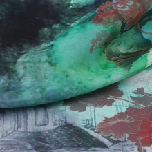 Чистый натуральный шелк и льняная ткань тонкая просвечивается в горном летнем принте льняная шелковая ткань