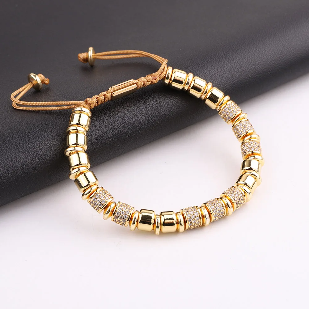 High Quality Luxury Men Jewelry Bracelet CZ Tube Gold Color Beaded Macrame Bracelet Men Women - Image 4