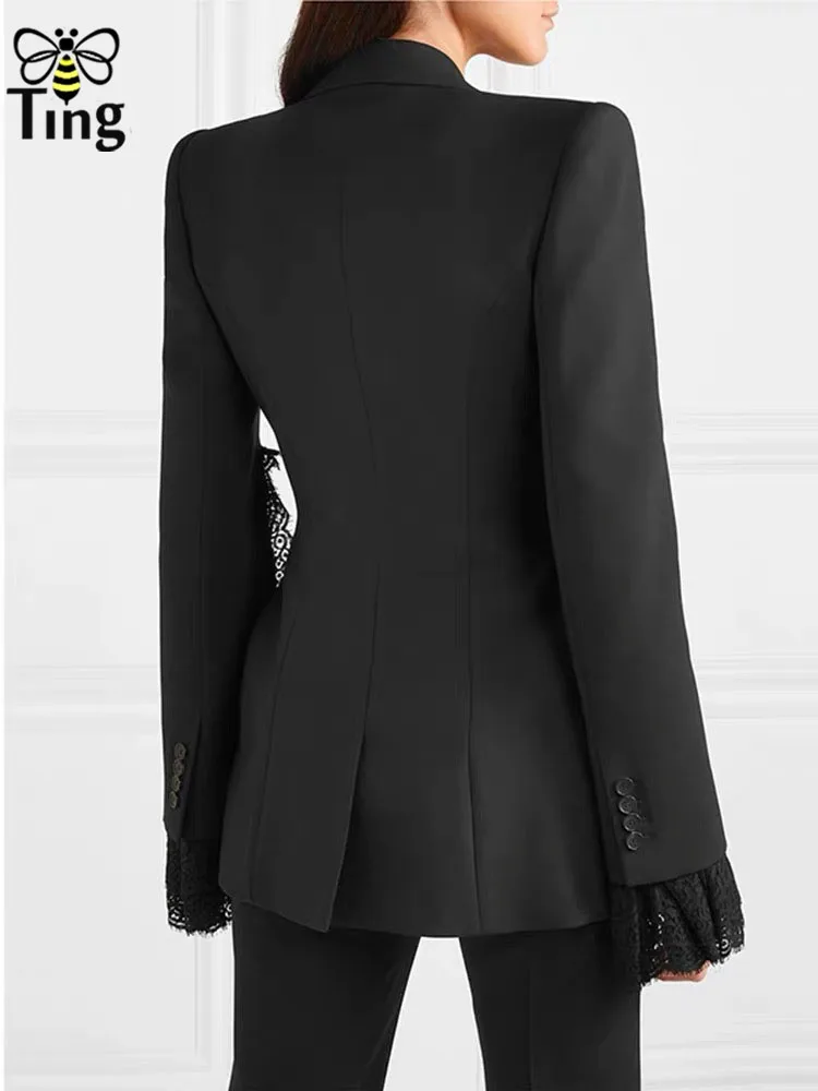 Tingfly Подиумные дизайнерские блейзеры, пальто, модные кружевные лоскутные приталенные Слип-блейзеры с рукавами, верхняя одежда для офиса