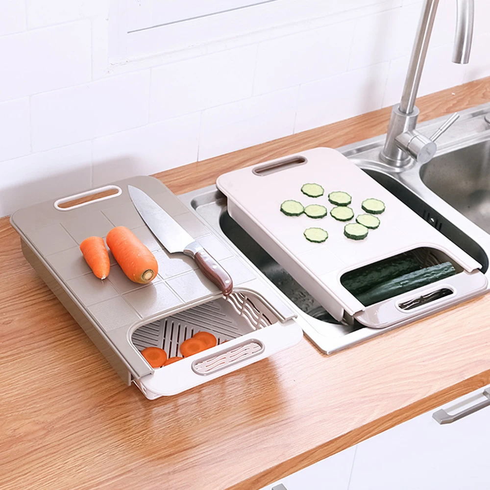 

Thickened Multi-function Kitchen Cutting Board Storage Retractable Fruit Meat Anti-slip Moldproof Drain Storage Cutting Board 30