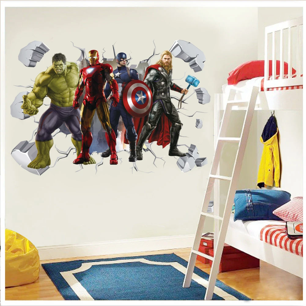 Cartoon Avengers Spiderman Adesivi Murali Per La Camera Dei Bambini Decorazioni Per Supereroi Pvc Home Cartoon Decor Wall Mural Art Posters