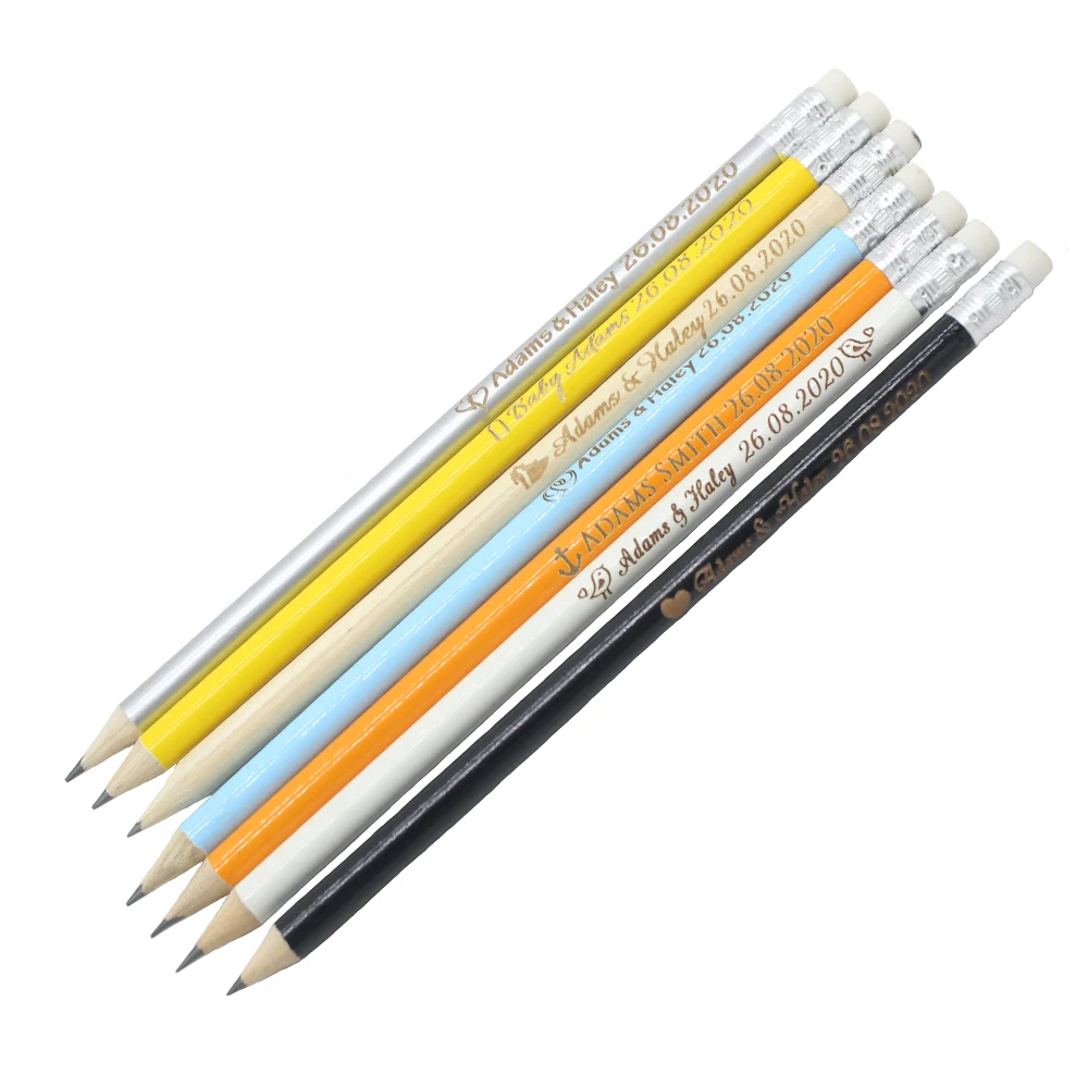 Personalized Engraved Wooden Pencils 100PCS With Rubber Laser Cut Wood Pencil For Wedding Gift Favors Baby Shower Decor 19CM writing pencils