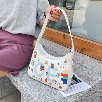

Summer Fashion Women Shoulder Bag Cute Cartoon Pattern Ladies Purses and Handbags Bolsos Para Mujer Zippered Armpit Baguette Bag