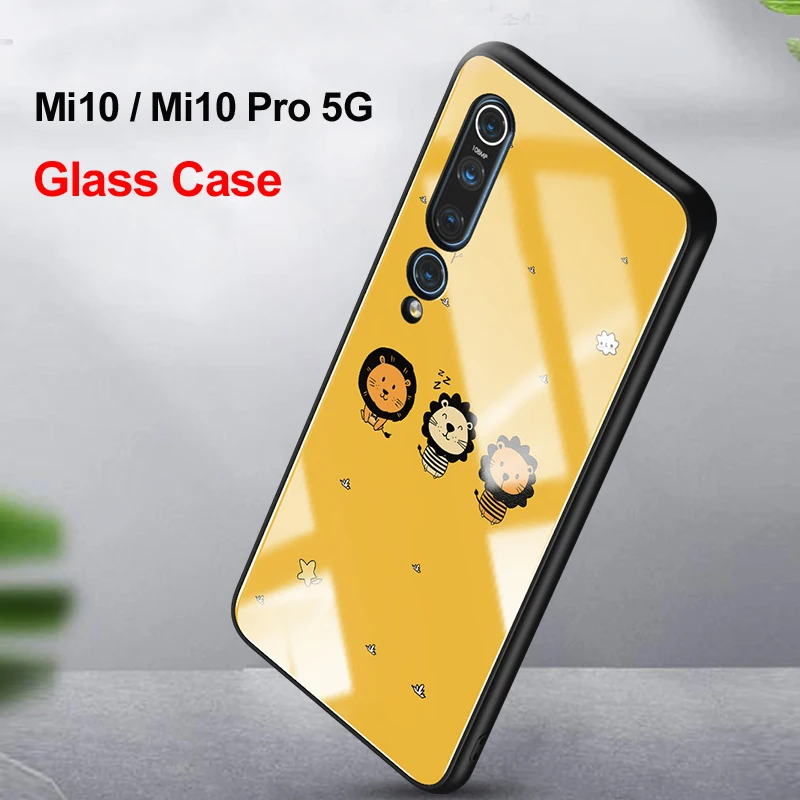 

For Xiaomi Mi10 Mi 10 Pro 5G Glass case 6D cute Patterned Luxury Tempered Glasss Silicone Frame Hard Cover For xiaomi mi10 mi 10
