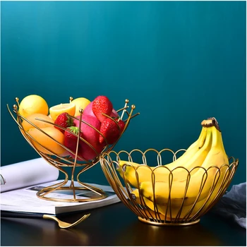 

Nordic Metal Wire Basket Kitchen Fruit Vegetable Drain Rack Dessert Tray Snack Container Desktop Storage Bowl Decor Organizer