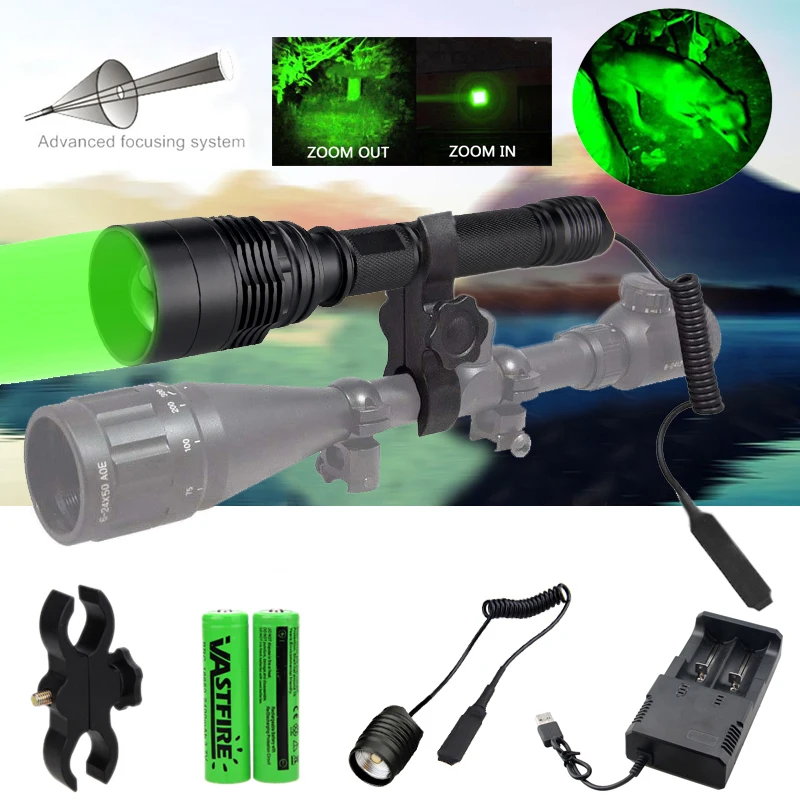 Hunting LED Flashlight White/Green Sight Torch 20mm Rail Mount Airsoft Outdoors 