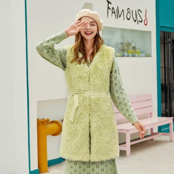 

MJ-Alpaca 90 Belt New Winter Clothing Imitation Wool Lamb Fur Belt Lace Waistcoat Women's Vest Coat