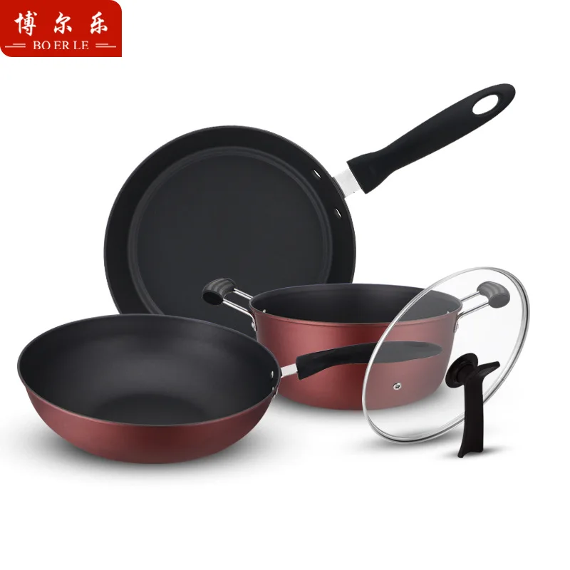 

Pot Set Combination Three-piece Set Wok Sootless Non-stick Pot Set Non-stick Combined Cooking Utensils