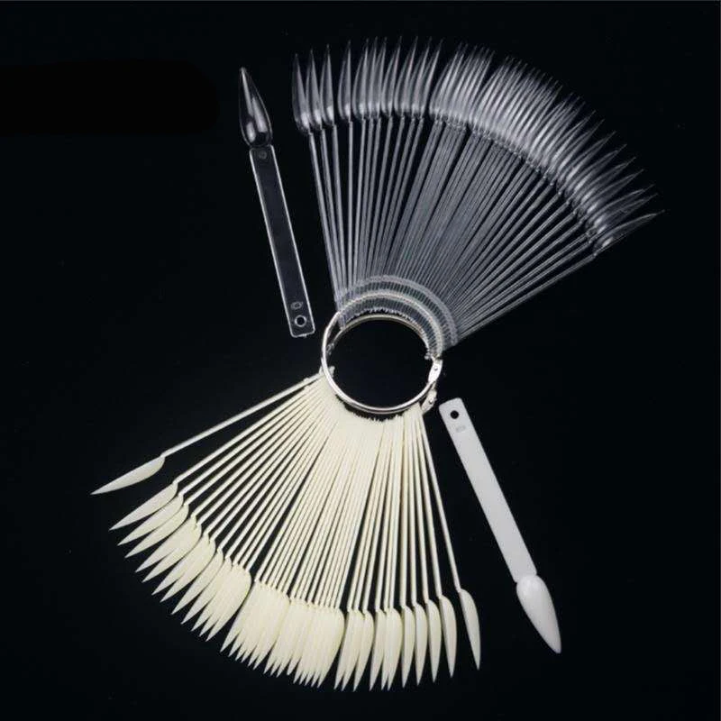 1Set False Nail Tips Nail Art Display Practice Acrylic Nature Clear Fan Finger Full Card Chart UV Gel Polishing Tools Manicure