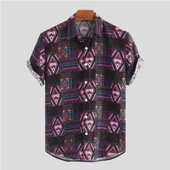 

camisa Mens Hawaiian Shirt 2020 Summer Ethnic Short Sleeve Shirt Casual Cotton Linen Shirt Men Blouse streetwear chemise homme