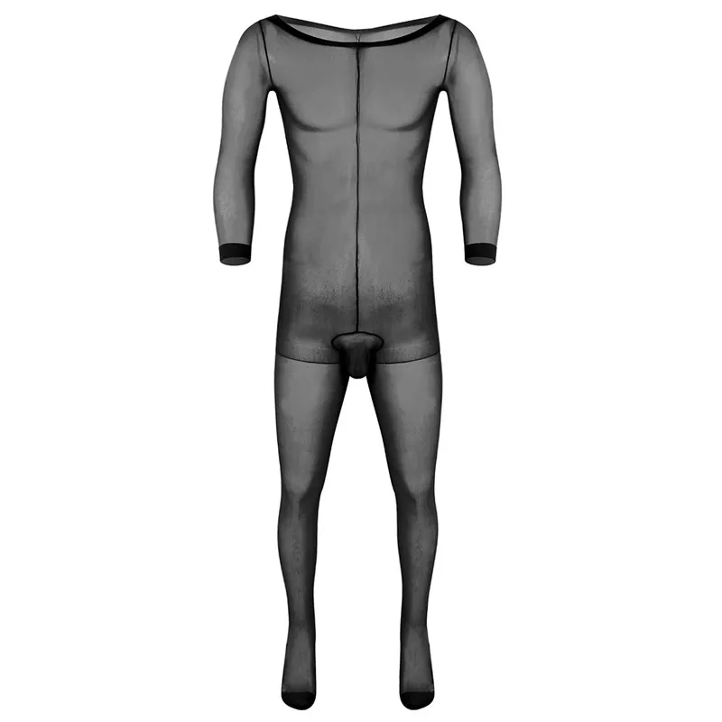 Мужские облегающие Колготки Стретч с длинными рукавами, закрытыми пенисами, дизайн, закрытые колготки с закрытым носком - Цвет: Black