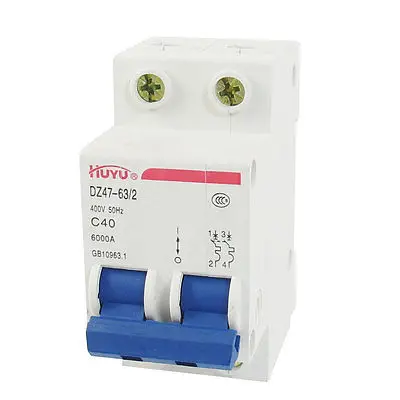 

AC 400V 40A 6000A Double Pole Miniature Circuit Breaker DIN Rail DZ47-63 C40