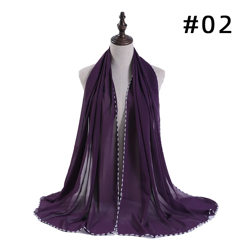 Простой пузырь шифон шарф хиджаб черные края шаль заворачиваемая Женская мода платок Стиль мусульманские шарфы 24 цвета