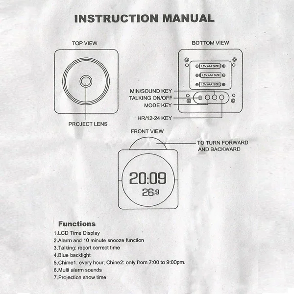 Multifunction LCD Talking Projection Alarm Clock Time & Temp Display