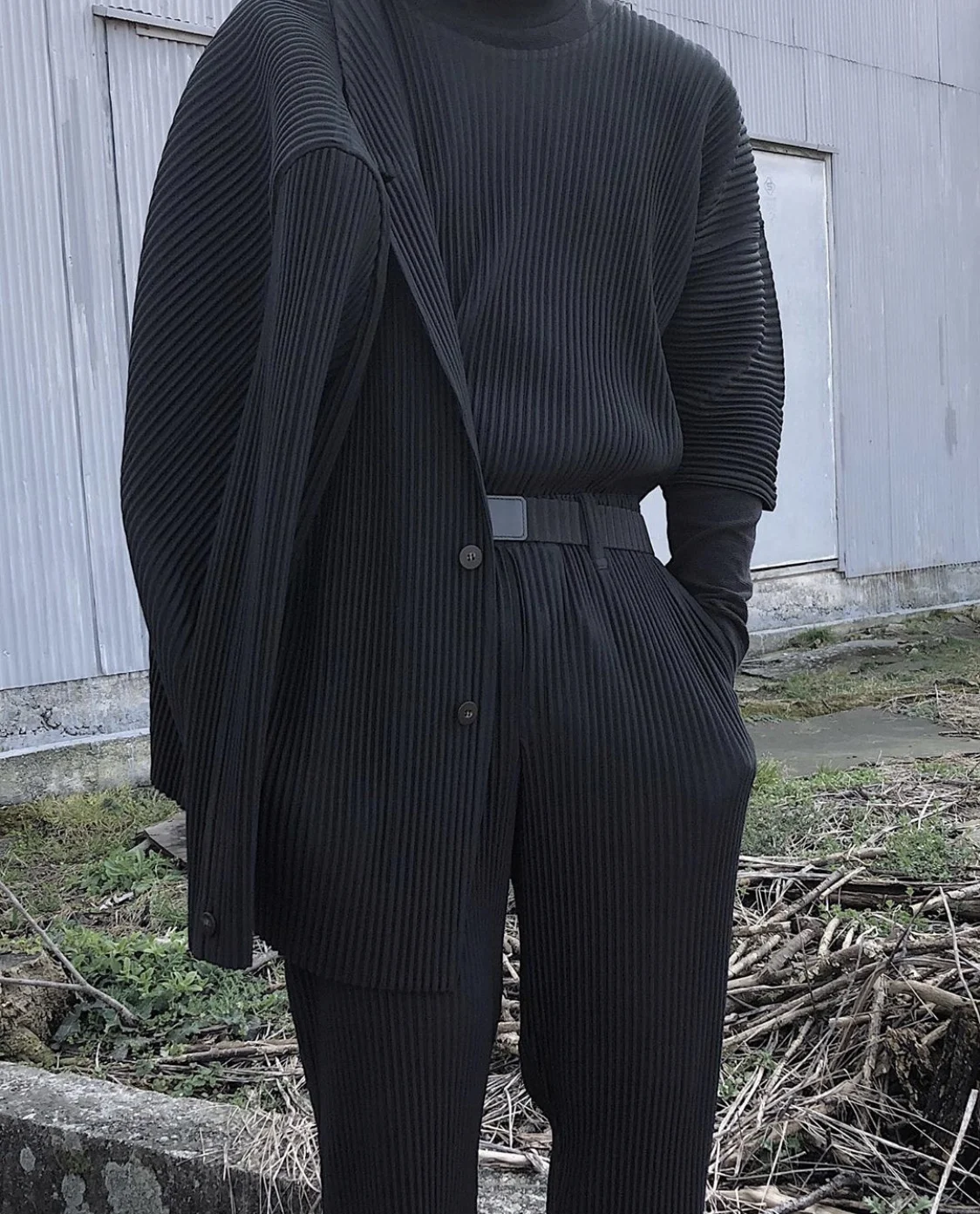 Miyake костюм Плиссированное пальто основа плиссе, Драпированное повседневное ins стиль простой костюм пальто на пуговицах