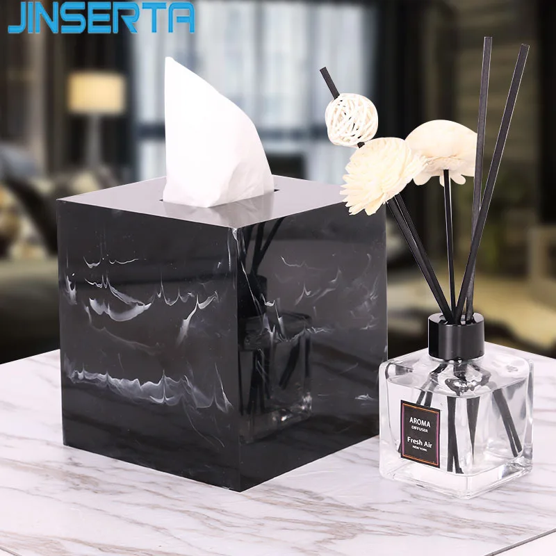 

JINSERTA Marbled Tissue Box Resin Home Living Room Luxury Napkin Case Office Napkin Paper Container Table Accessories Decor