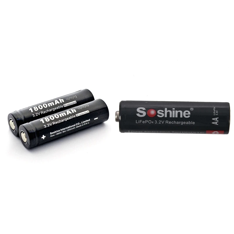 Soshine 2 шт 3 V 1800Mah Lifepo4 18650 батарея и 1 700Mah Aa /14500 для маленького фонарь | Электроника