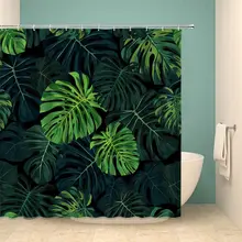 

Tropical Plants Shower Curtain Decor Green Monstera Abstract Bizarre Pattern Fabric Bath Curtains Bathroom Polyester with Hooks