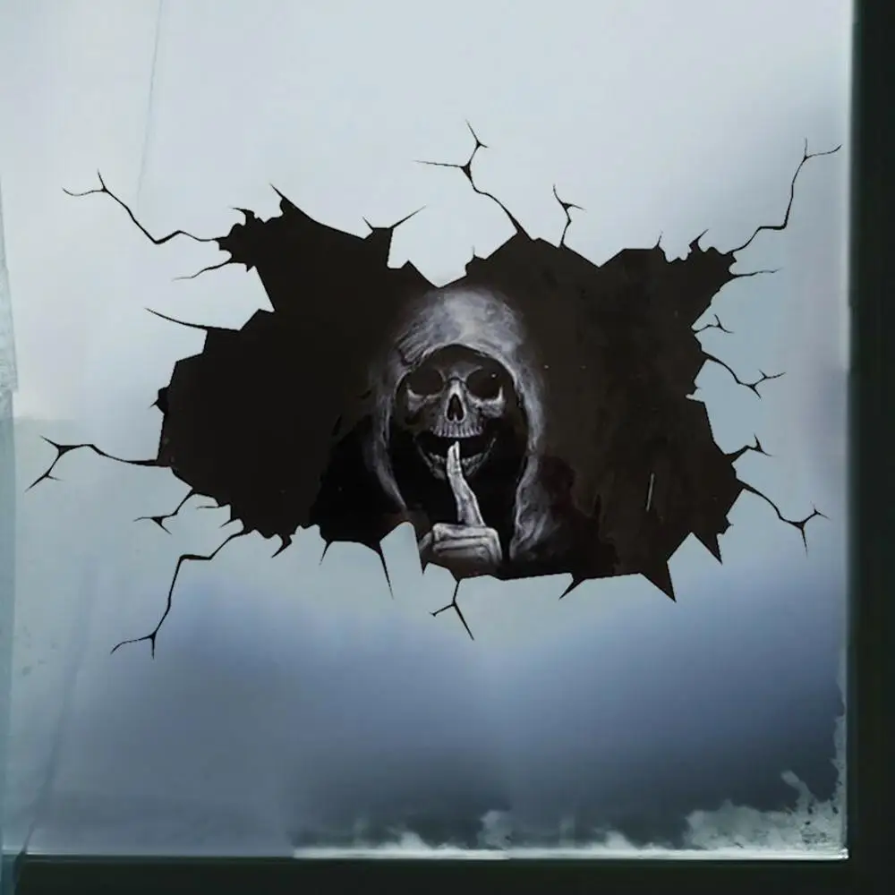 3d Skeleton Skull In The Bullet Hole Reflective Car Stickers Terror