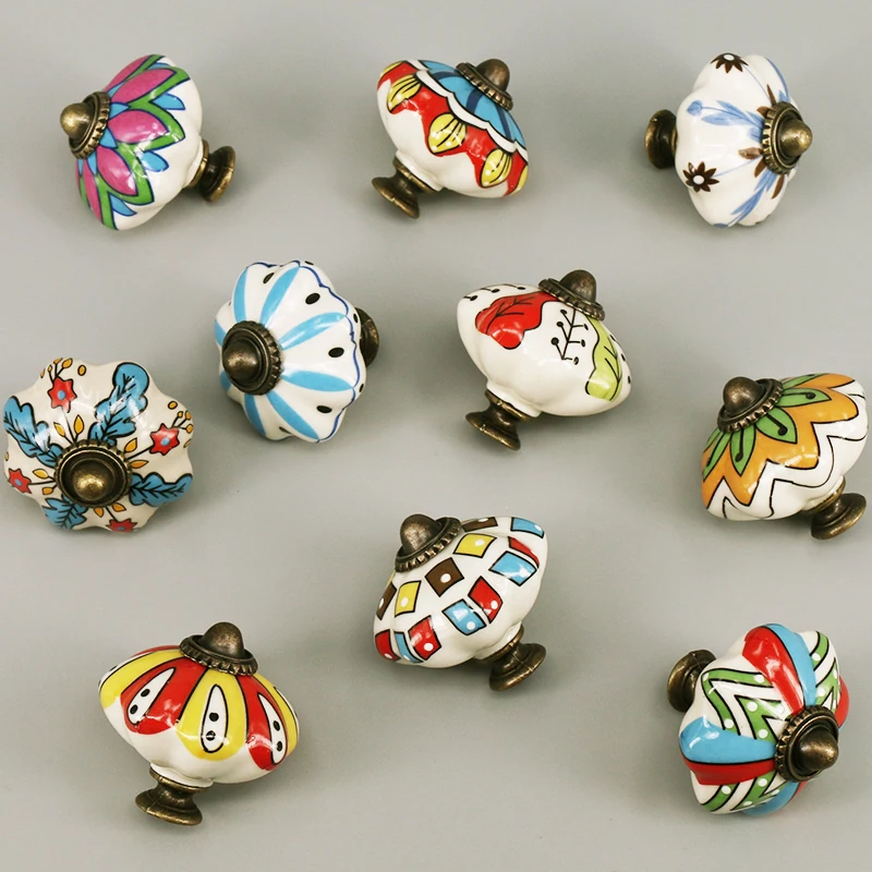 Multicolor Ceramic Knobs for Cupboard Cabinet Dresser and Furniture Antique Floral Drawer Handle Pull Door Knob 1PC furniture handles kitchen door handles