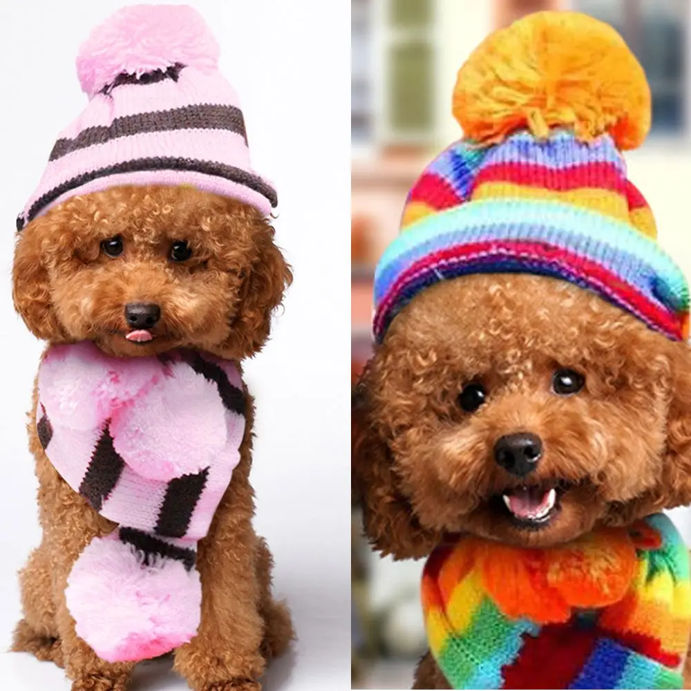 3pcs/set Cute Sets Pet Dog Cat Hat Scarf Socks Suit Puppy Kitty Knitted Stripe Costume Clothes Outdoor Winter Warm Products | Дом и сад