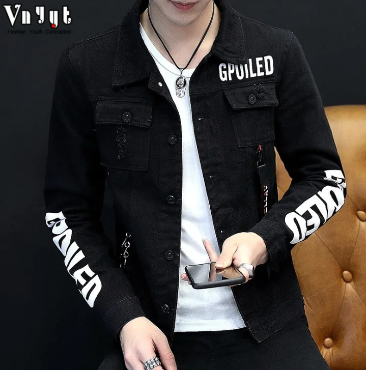 Bomber Thin Ripped Denim Jacket Male 