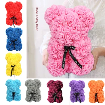 

Christmas Gift 25cm Red Rose Teddy Bear Teddy Dog Toys Soap Foam Material Bear Artificial Decoration Woman Valentines Day Gift